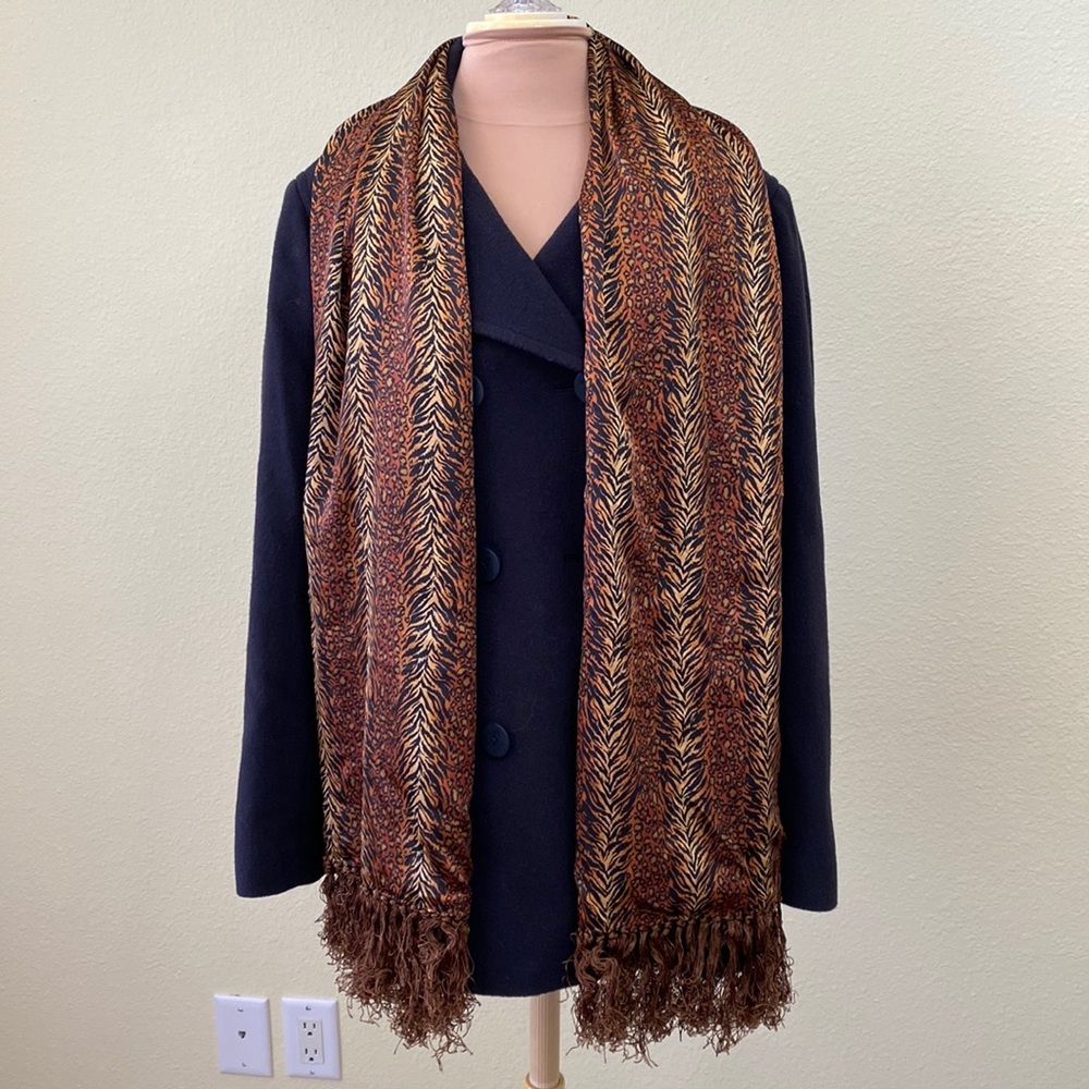 Animal Print Fringed Scarf